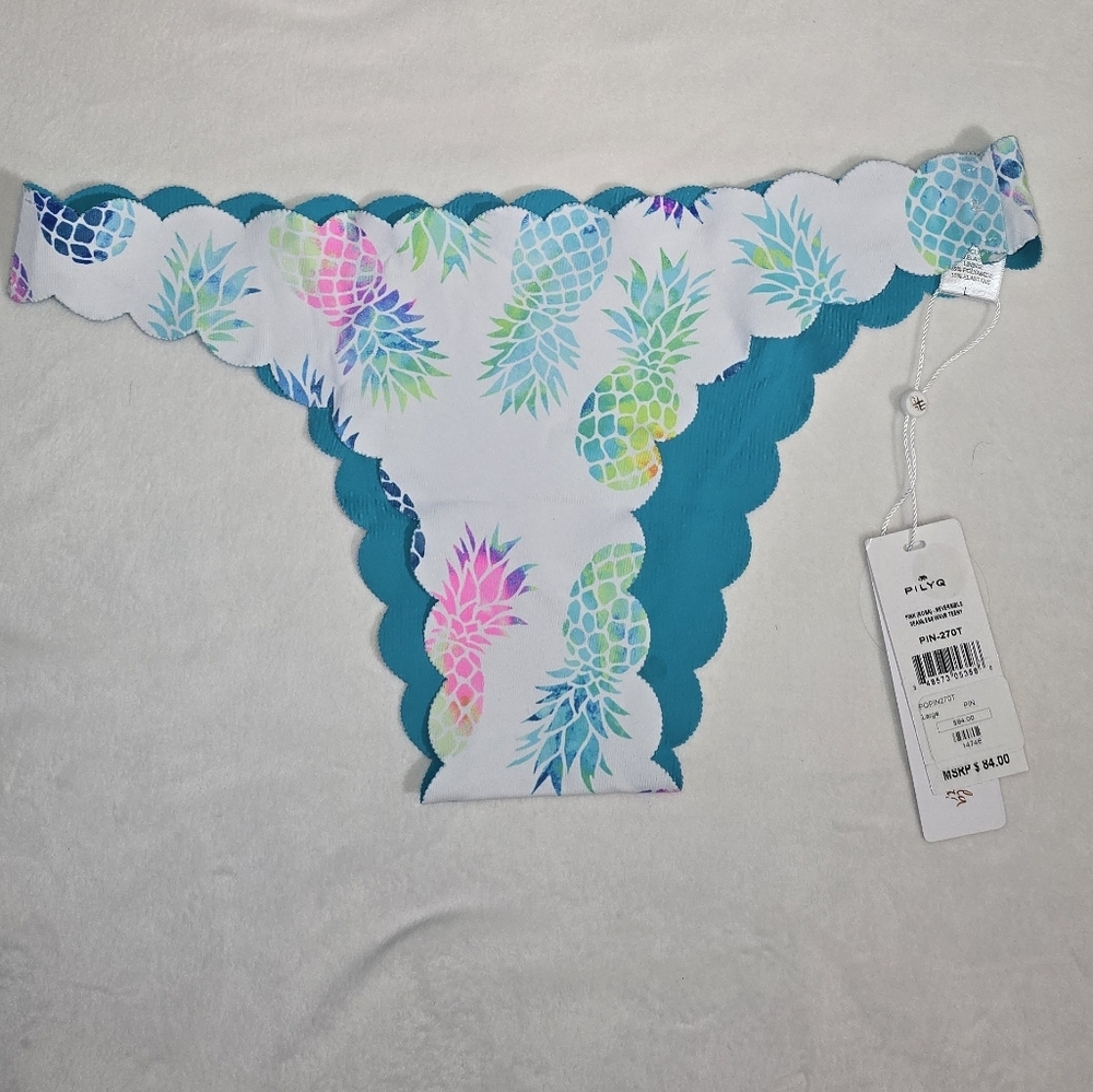 Pilyq Pink Wave Rosa Seamless Wave Teeny Reversible Bikini Bottom L Pineapple